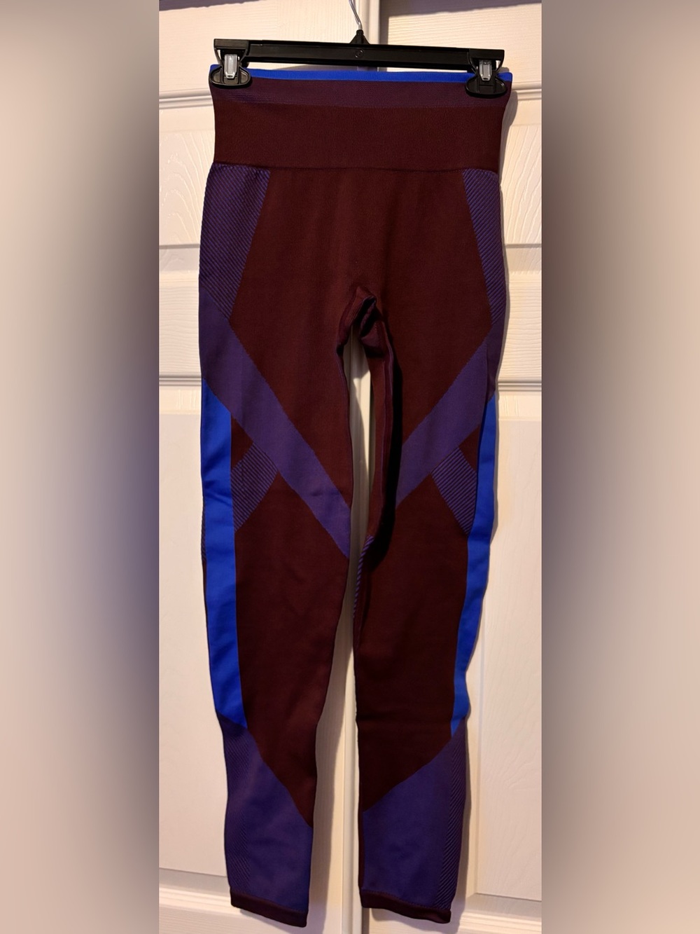 Victoria's Secret Maroon Leggings with Blue and Purple Panels